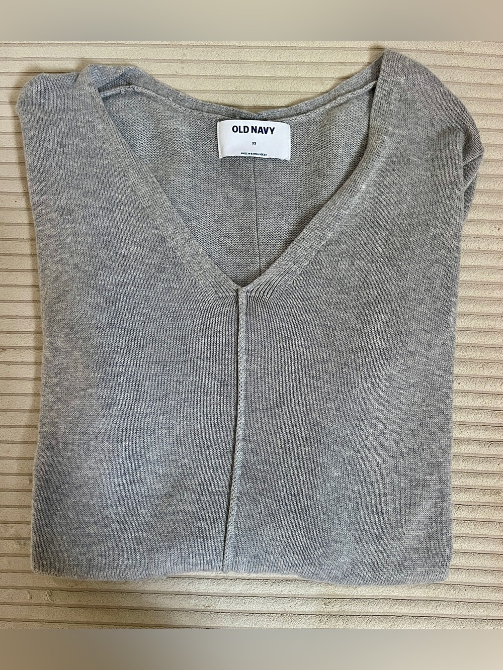 Office Professional Preppy Grey V Neck Sweater with Ribbed Detail